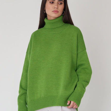 Winter High Neck Women's Knit Sweater Warm Loose Fit Pullover Top