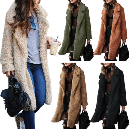 Women's Autumn Winter Teddy Coat Plush Lapel Long Sleeve Warm Coat
