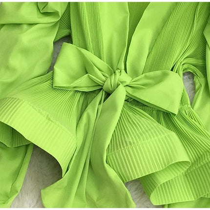 V Neck Puff Sleeve Pleated Blouse for Women Ruffle Lace Up Waist