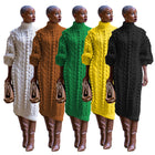 Winter Wool Knit Sweater Dress for Women Turtleneck Lantern Sleeve Long