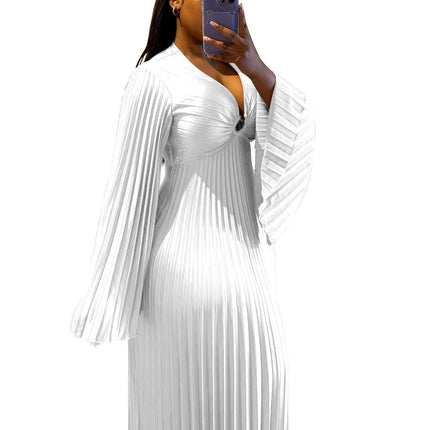 Plus Size Women’s V-Neck A-Line Dress Long Sleeve Solid Color