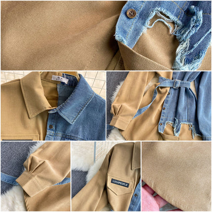 Korean Denim Shirt Dress for Women Slim Fit Corduroy Lapel Fall Style