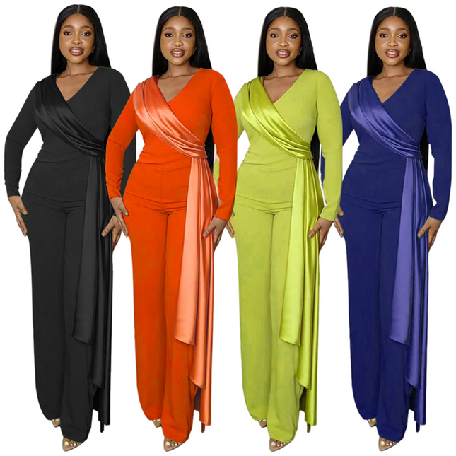 Women’s Long Sleeve V Neck Slim Fit Jumpsuit One Piece Romper