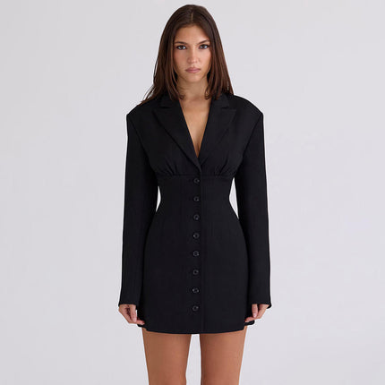 Women's V Neck Long Sleeve Single Breasted Blazer Mini Dress for Office Party