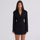 Women's V Neck Long Sleeve Single Breasted Blazer Mini Dress for Office Party