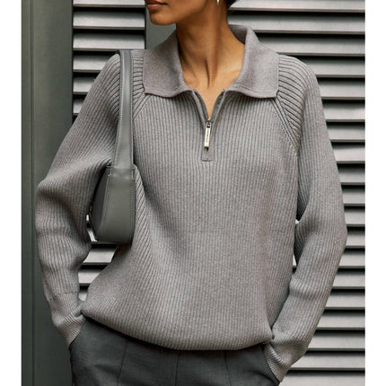 Women’s Oversized Polo Neck Zipper Knit Sweater Warm Autumn Winter