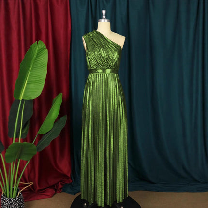 Women’s Backless A-Line Maxi Prom Dress High Waist Pleated Party Gown