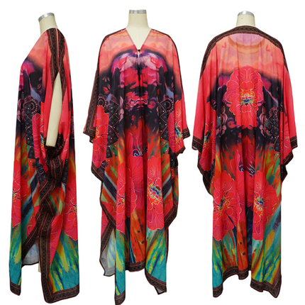 Vintage V-Neck Chiffon Maxi Dress Coat for Women | Casual Long