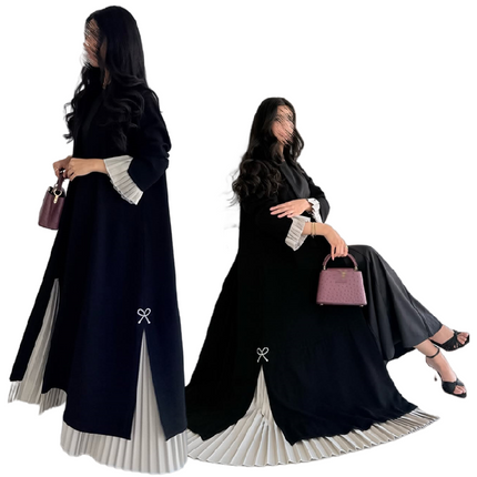 Dubai Open Abaya for Women Pleated Black Islamic Muslim Dress