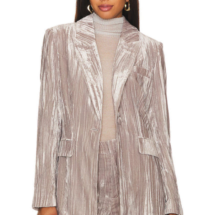 Women's Velvet One Button Lapel V Neck Long Sleeve Winter Office Blazer Coat