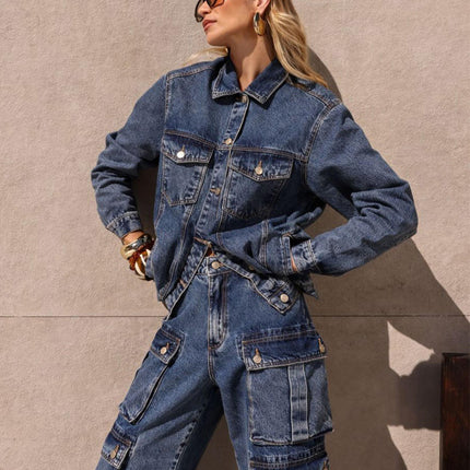 Women's Y2K Vintage Denim Jacket Long Sleeve Lapel Single Breasted Autumn Winter Coat