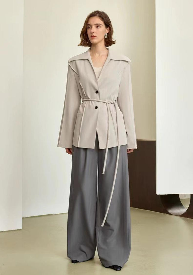 Autumn Winter Women’s Sailor Collar Lace-Up Office Blazer Jacket