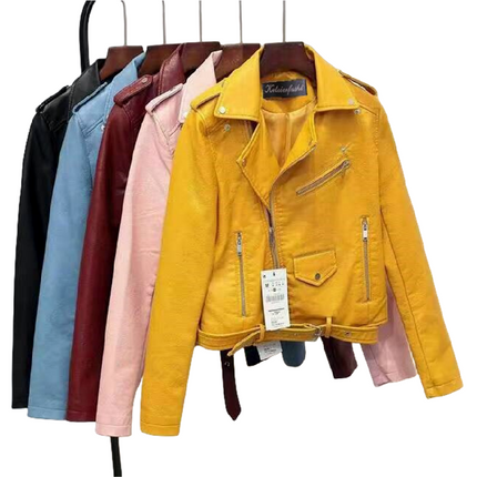 Women’s PU Leather Moto Jacket Slim Fit Short Korean Spring Style