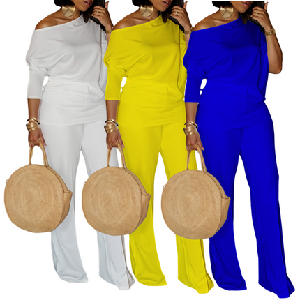 Elegant Autumn Wide Leg Jumpsuit for Women Slash Neck Solid Color