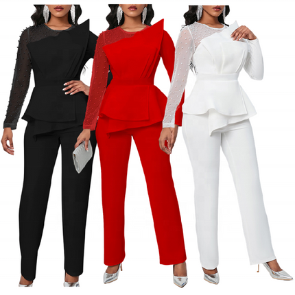 Elegant Beaded Mesh Long Sleeve Slim Fit Fall Party Jumpsuit 2023
