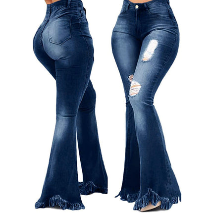 Women’s High Waist Flare Jeans Slim Wide Leg Washed Denim Pants