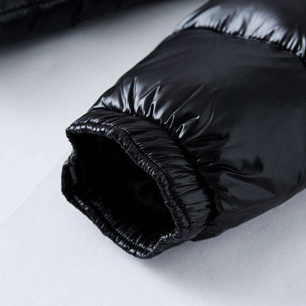 Men's Black Shiny Puffer Jacket Hooded Winter Duck Down Coat Plus Size