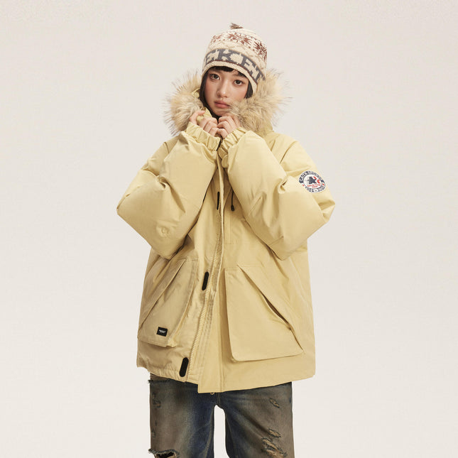 Waterproof Fur Trim Down Parka 90% Duck Down Winter Jacket for Couples