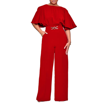 Elegant Summer Wide Leg Jumpsuit for Women O-Neck High Waist One Piece