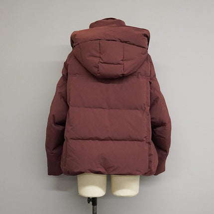 Unisex Burgundy Down Jacket 650FP Hooded Winter Coat for Men and Women