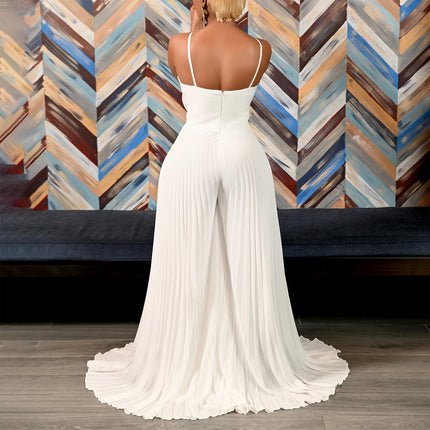 Summer Halter Neck Wide Leg Jumpsuit for Women with 3D Flower