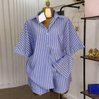Women’s Blue White Striped Shirt and Wide Leg Shorts Summer Set