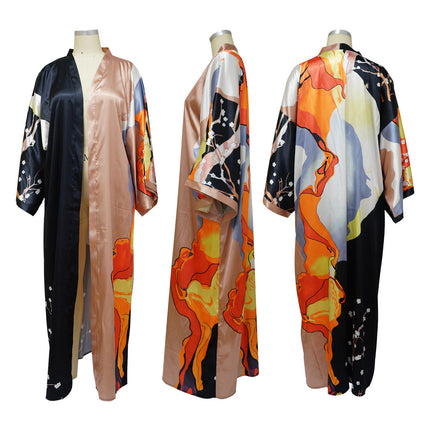 Women Long Printed Windbreaker Coat Spring Autumn Lightweight Jacket