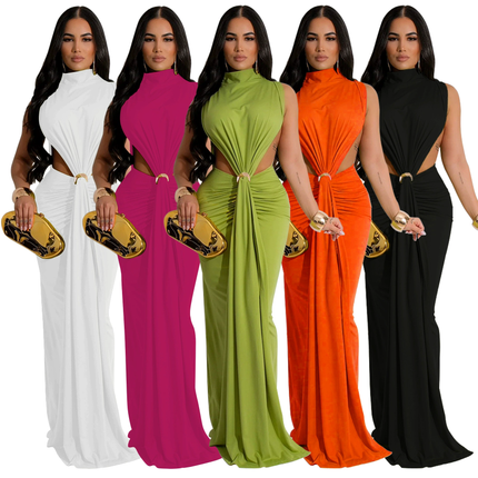 Women’s Elegant Sleeveless Evening Gown with Side Split Party Dress