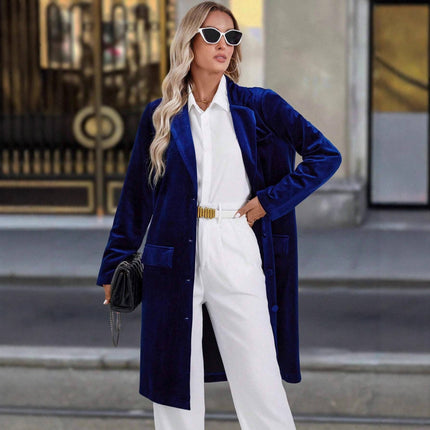 Women's Loose Velvet Single Breasted Lapel Long Sleeve Winter Blazer Coat
