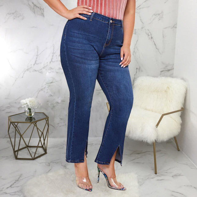 Plus Size Wide Leg Jeans for Women Stretchy Slit Hem Denim XL–5XL