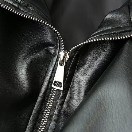 Women's Long Sleeve Zipper Lapel Leather Motorcycle Jacket Autumn Winter Casual Coat