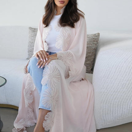 Modest Open Abaya for Women | Floral Ramadan Dubai Muslim Cardigan