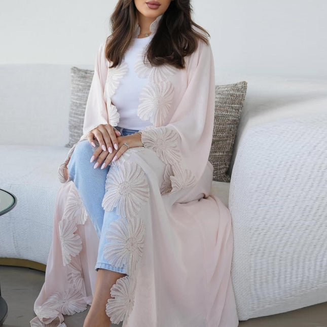 Modest Open Abaya for Women | Floral Ramadan Dubai Muslim Cardigan