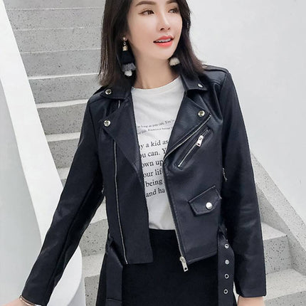 Women’s PU Leather Moto Jacket Slim Fit Short Korean Spring Style