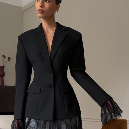Women's Lapel Long Sleeve Single Breasted Lace Office Blazer Jacket