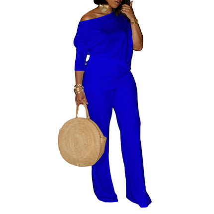 Elegant Autumn Wide Leg Jumpsuit for Women Slash Neck Solid Color