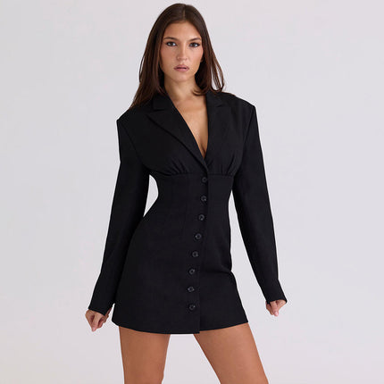 Women's V Neck Long Sleeve Single Breasted Blazer Mini Dress for Office Party