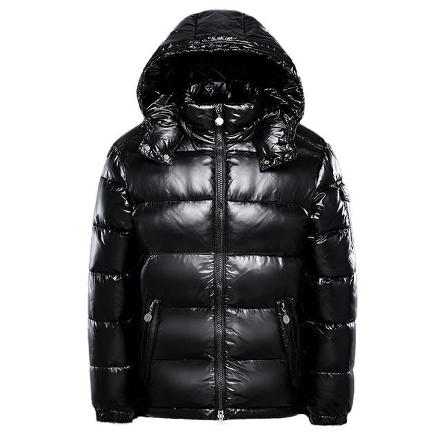 Men's Black Shiny Puffer Jacket Hooded Winter Duck Down Coat Plus Size