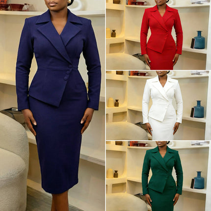 Women’s V-Neck High Waist Office Dress | Elegant Stretch Spring Workwear