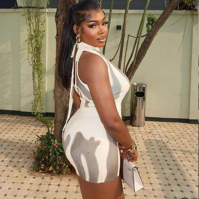 Sleeveless Backless Knit Bodycon Mini Dress | Spring Fall Streetwear
