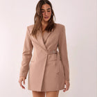 Women's Lapel Long Sleeve Lace Up Blazer Mini Dress Slim Office Party Wear