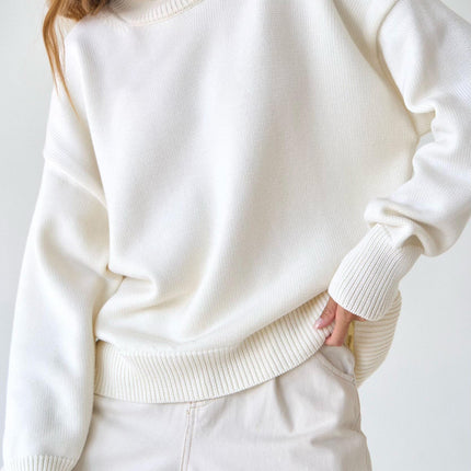 Winter High Neck Women's Knit Sweater Warm Loose Fit Pullover Top