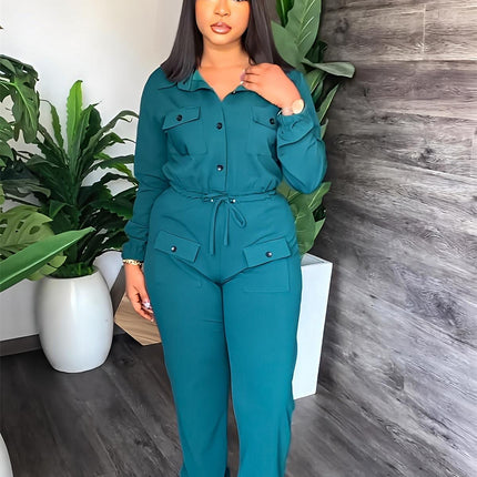 Women Solid Color Drawstring Waist One Piece Jumpsuit Slim Fit
