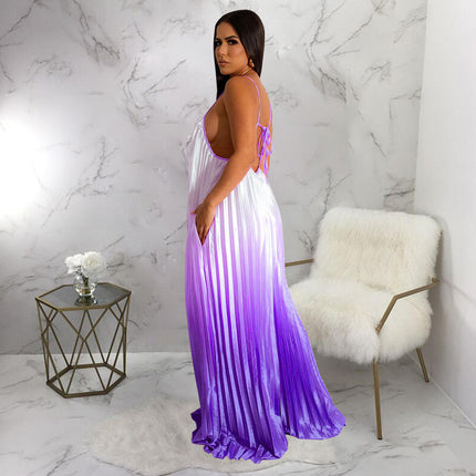 Gradient V-Neck Wide Leg Jumpsuit for Women Elegant One Piece Pantsuit