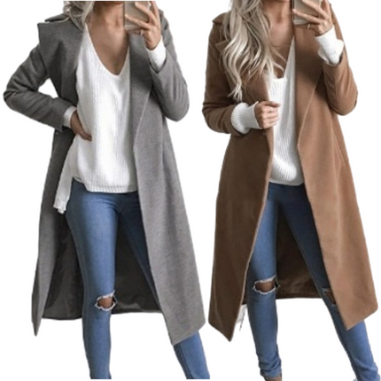 Autumn Long Wool Coat for Women Casual Fashion Ladies Outerwear