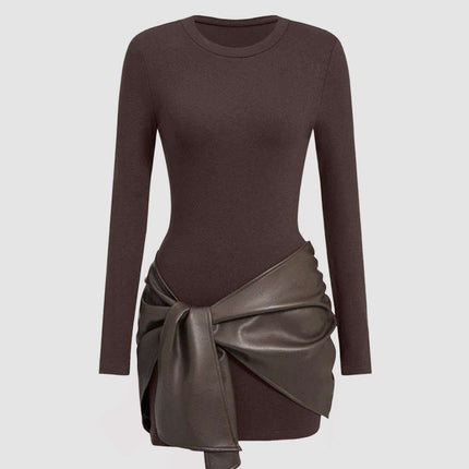 Women’s Leather Patchwork Bodycon Mini Dress Sexy Club Party Style 2026