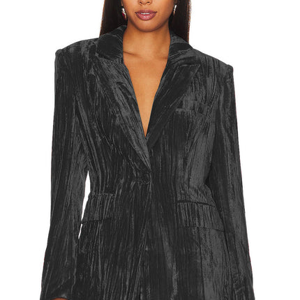 Women's Velvet One Button Lapel V Neck Long Sleeve Winter Office Blazer Coat