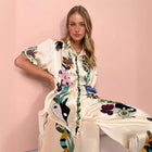 Women's Satin Printed Two Piece Shirt and Wide Leg Trousers Casual Fashion Suit