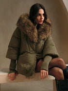 Women Oversized Hooded Winter Down Jacket Padded Coat with Fur Collar