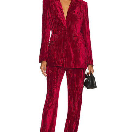 Women's Velvet One Button Lapel V Neck Long Sleeve Winter Office Blazer Coat